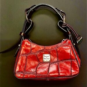 Dooney & Bourke Nile Croc Embossed Mini Hobo – Red Leather – 9” – Pristine, Rare
